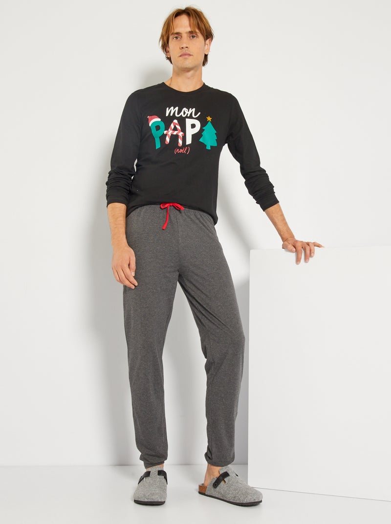 Lange pyjama van jersey - 2-delig zwart / grijs - Kiabi