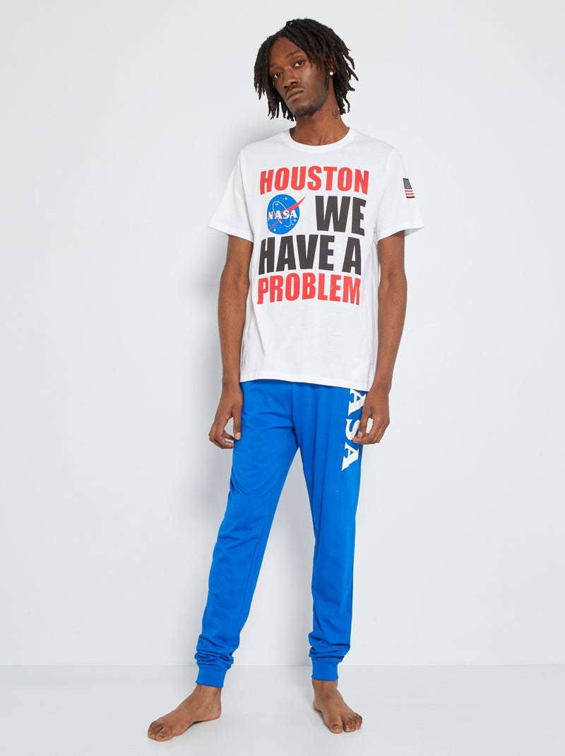 Lange pyjama van jersey met NASA-print - 2-delig wit / blauw - Kiabi
