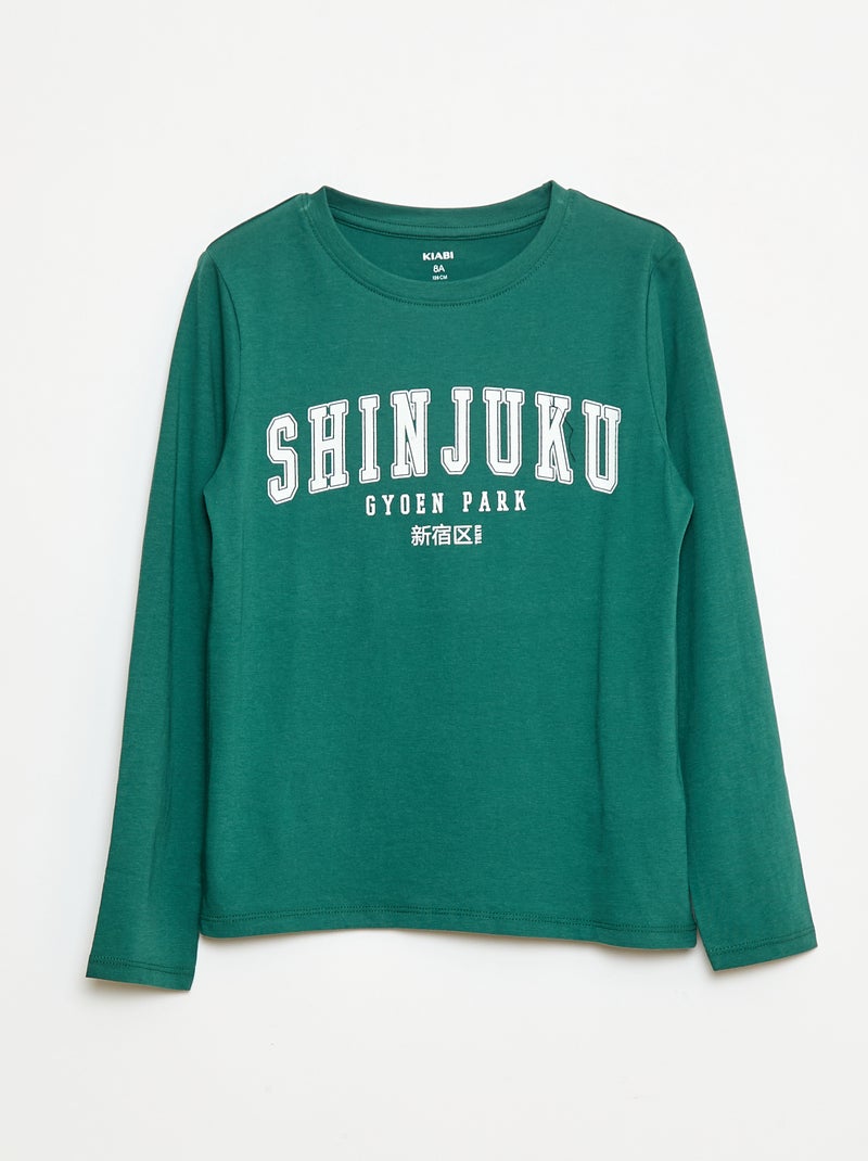 Lange pyjama van jersey met print - 2-delig Groen - Kiabi
