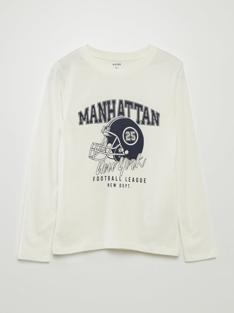 Lange pyjama van jersey met print - 2-delige set WIT - Kiabi