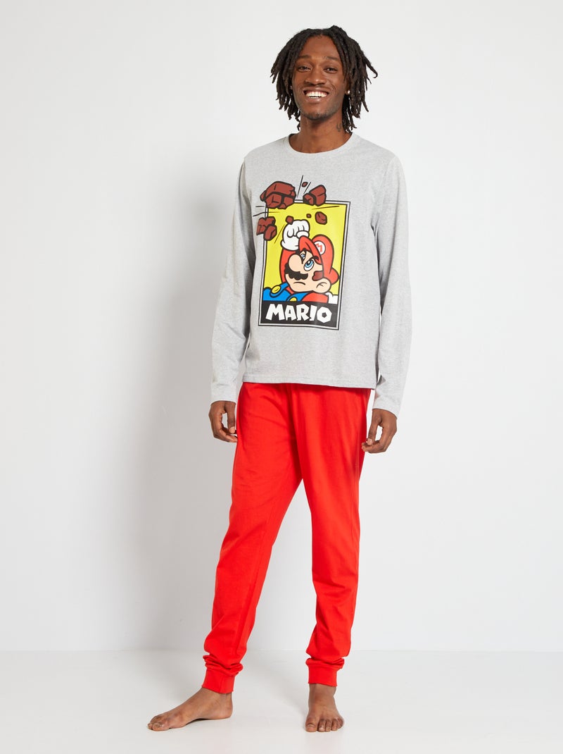 Lange pyjama van jersey met Super Mario-print - 2-delig grijs / rood - Kiabi