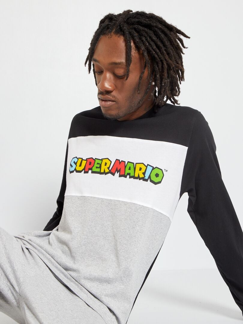 Lange pyjama van jersey met Super Mario-print - 2-delig zwart / grijs - Kiabi