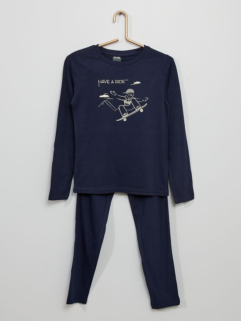 Lange pyjama van jerseystof met print BLAUW - Kiabi