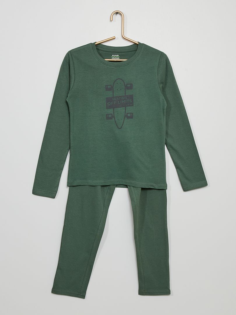 Lange pyjama van jerseystof met print GROEN - Kiabi
