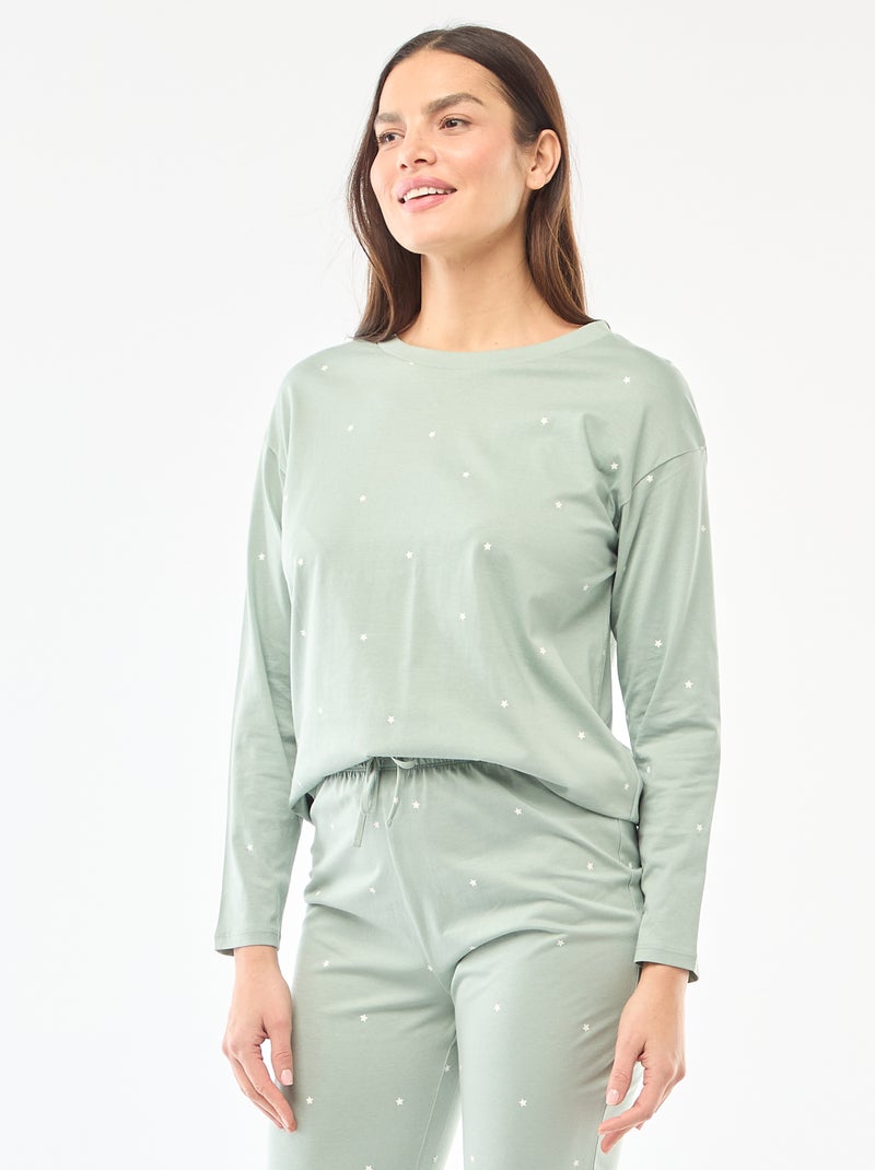Lange pyjama van katoen - 2-delig Groen - Kiabi
