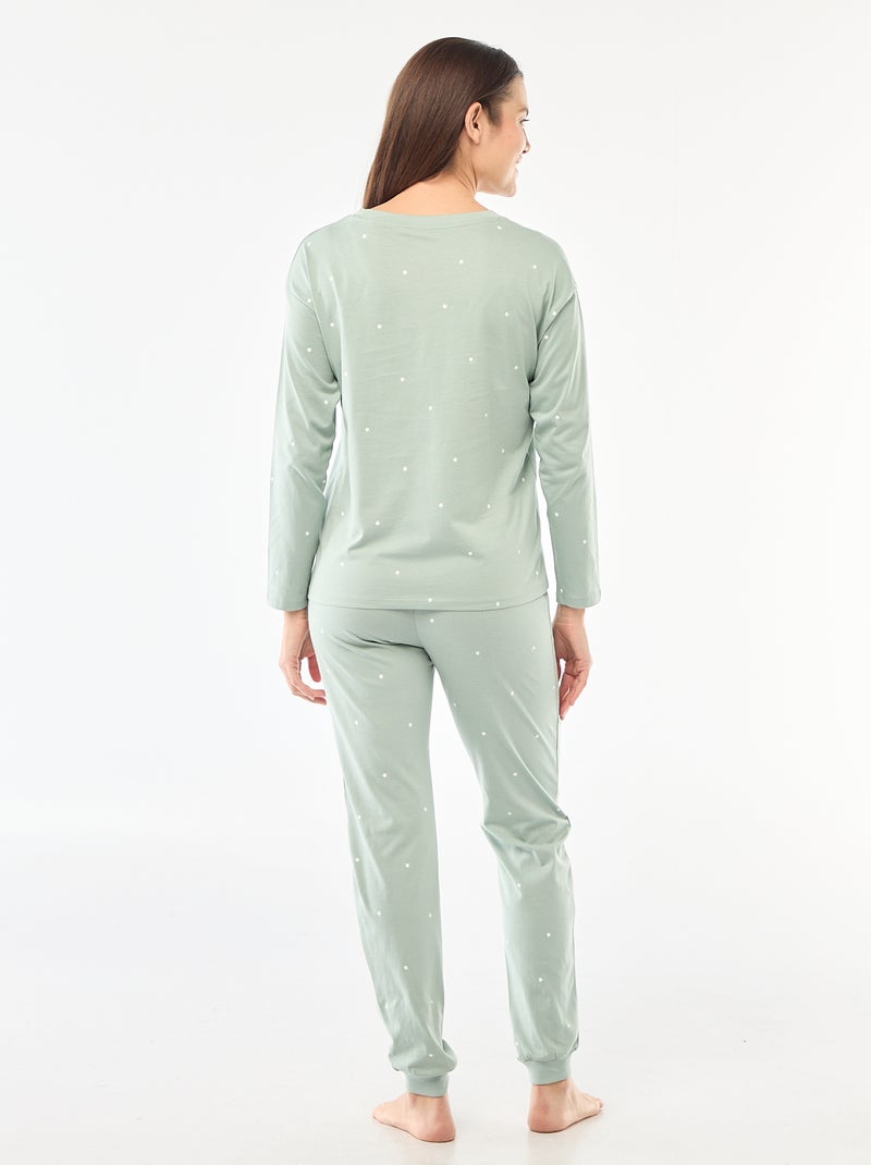 Lange pyjama van katoen - 2-delig Groen - Kiabi