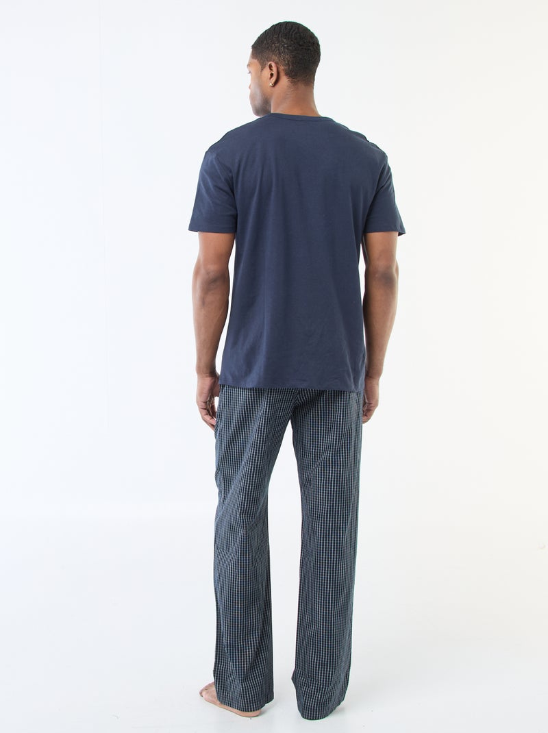 Lange pyjama van popeline - 2-delig Blauw - Kiabi