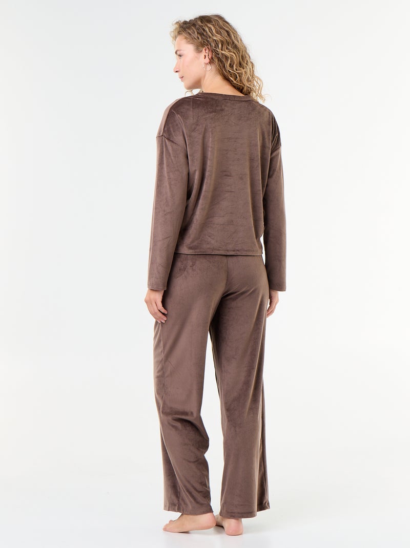 Lange pyjama van ribfluweel - 2-delig Bruin - Kiabi