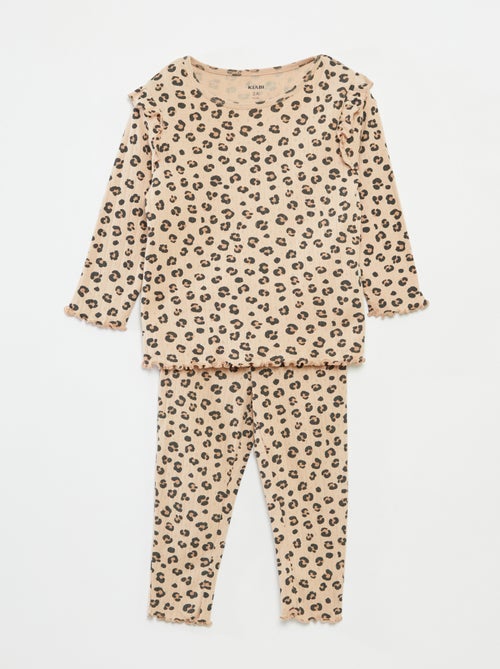 Lange pyjama van ribstof - 2-delig - Kiabi