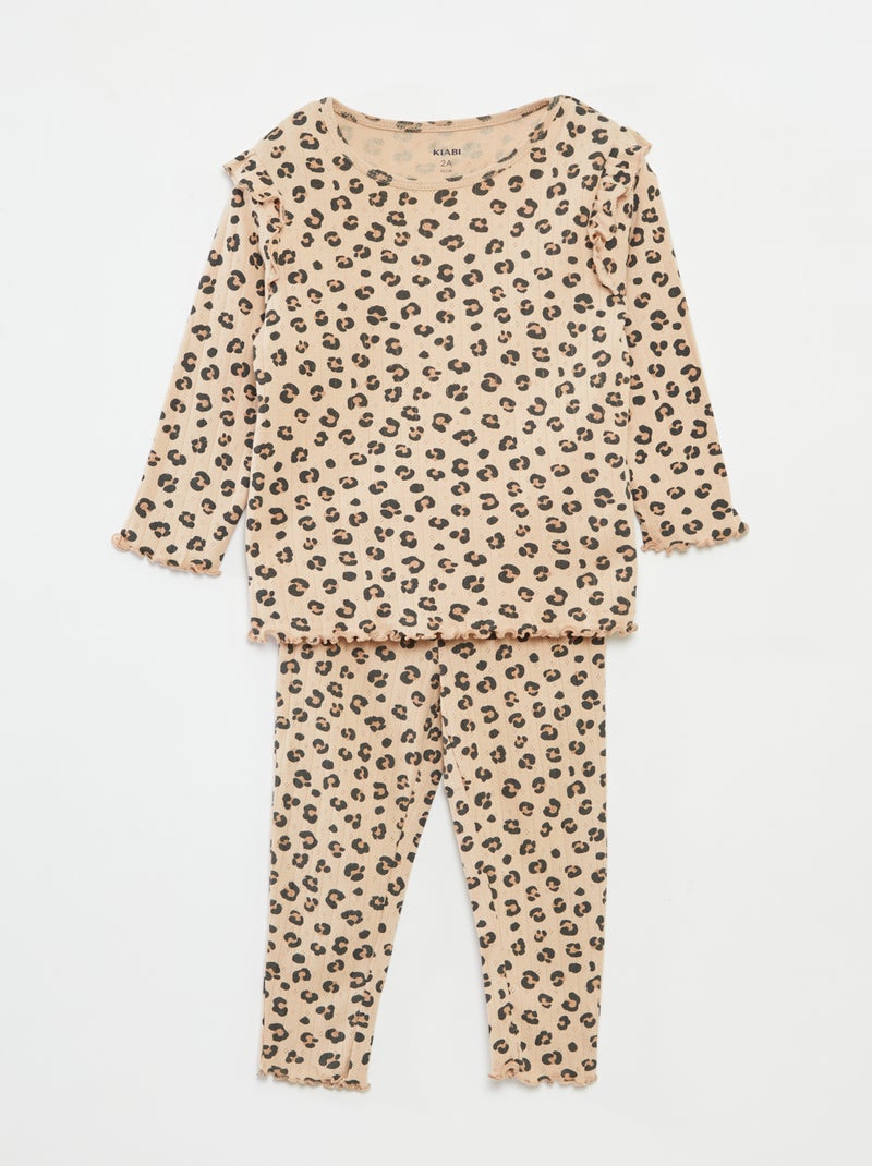 Lange pyjama van ribstof - 2-delig Bruin - Kiabi