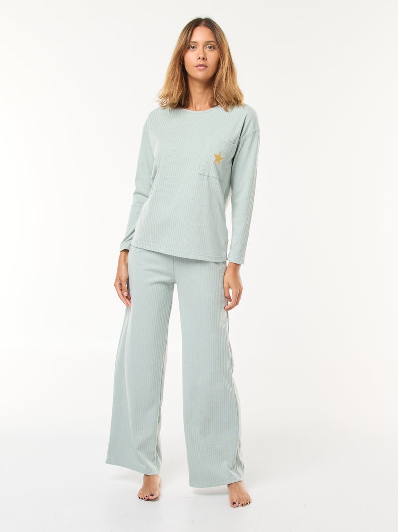 Lange pyjama van tricot - 2-delig Blauw - Kiabi