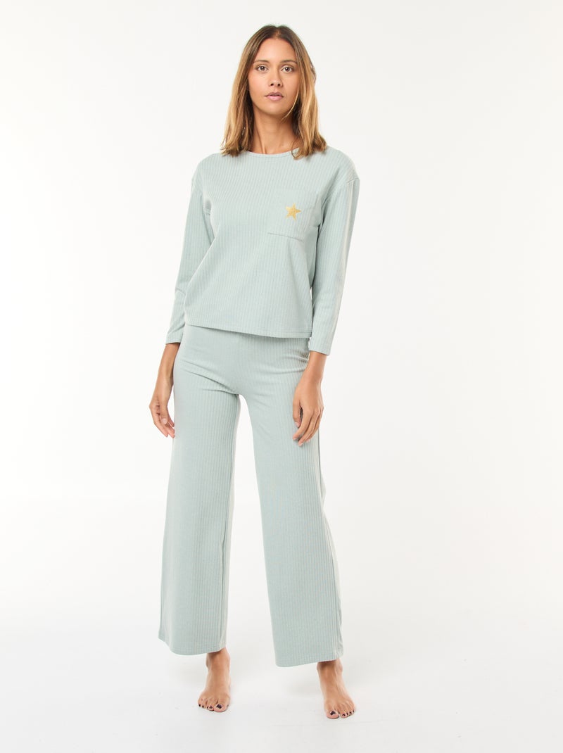 Lange pyjama van tricot - 2-delig Groen - Kiabi