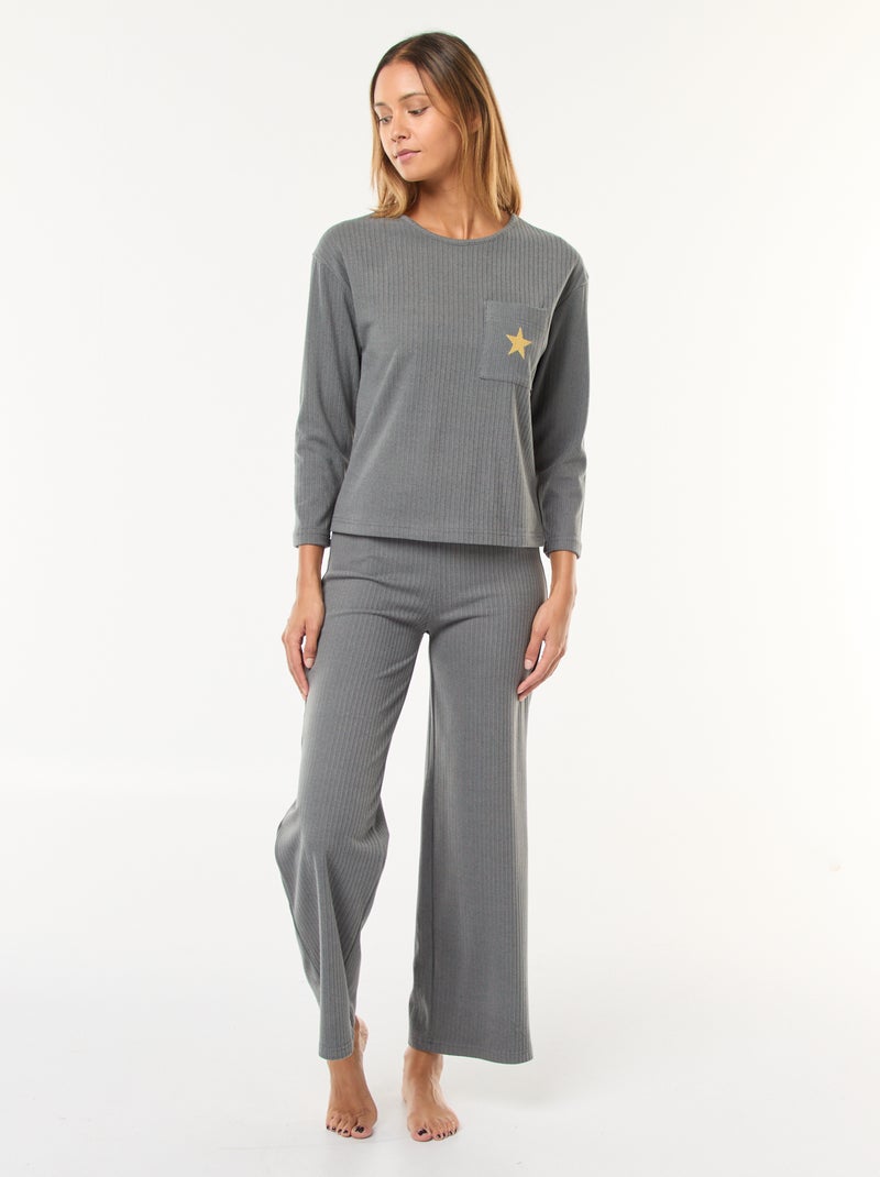 Lange pyjama van tricot - 2-delig Kaki - Kiabi