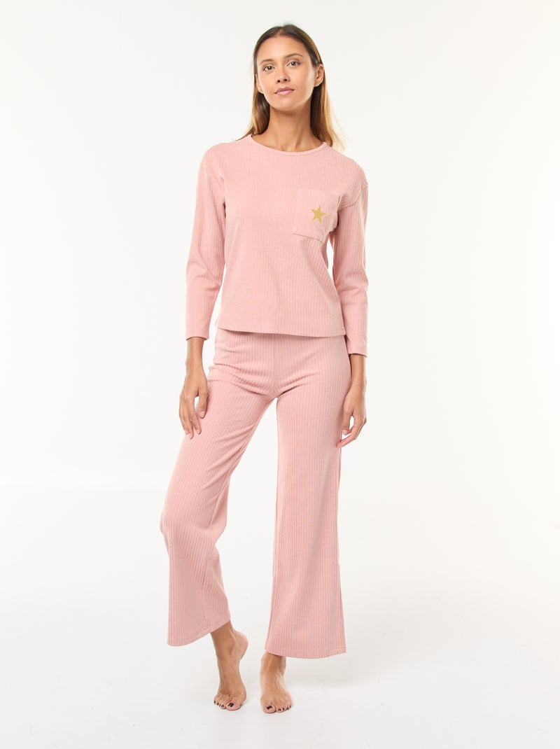 Lange pyjama van tricot - 2-delig Rose - Kiabi