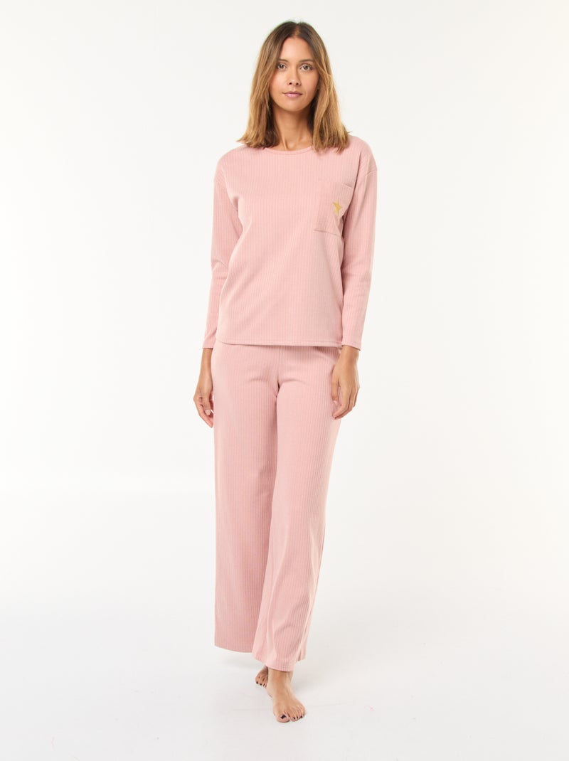 Lange pyjama van tricot - 2-delig Rose - Kiabi