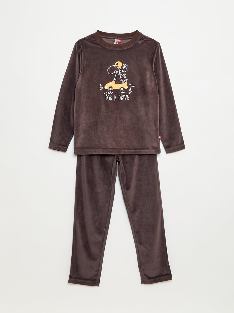 Lange pyjama van velours - 2-delig Grijs - Kiabi