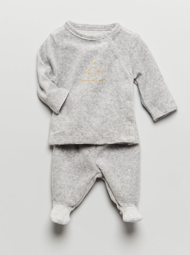 Lange pyjama van velours - 2-delig GRIJS - Kiabi