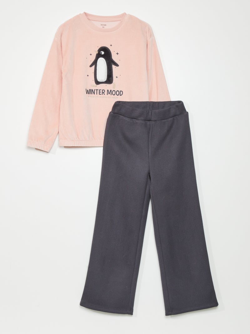 Lange pyjama van velours - 2-delig ROSE - Kiabi