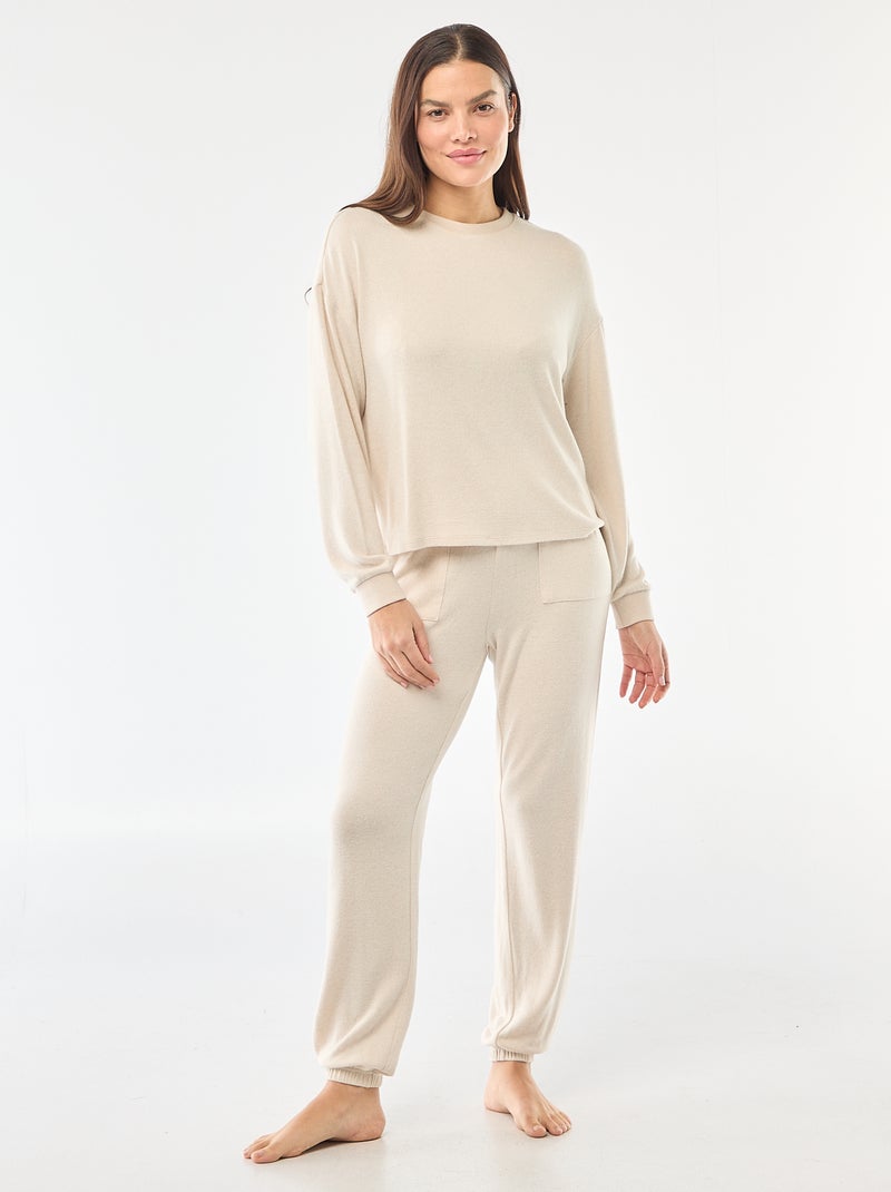 Lange pyjama van warm tricot - 2-delig Biege - Kiabi