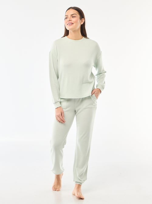 Lange pyjama van warm tricot - 2-delig - Kiabi
