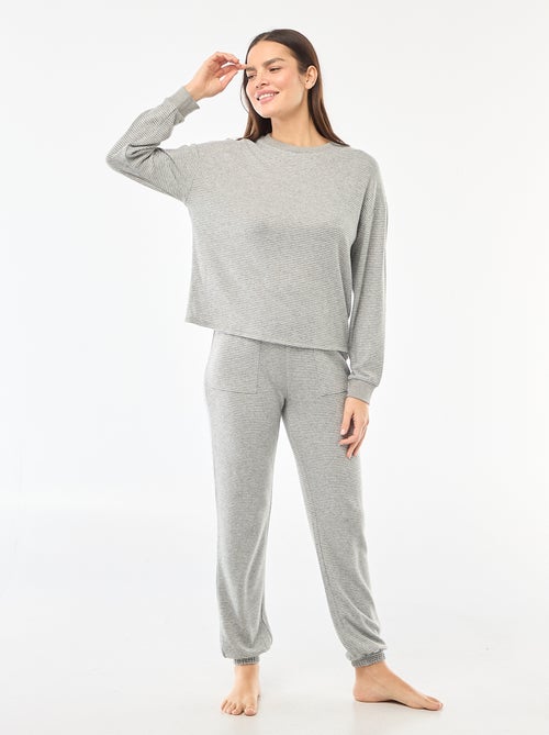 Lange pyjama van warm tricot - 2-delig - Kiabi