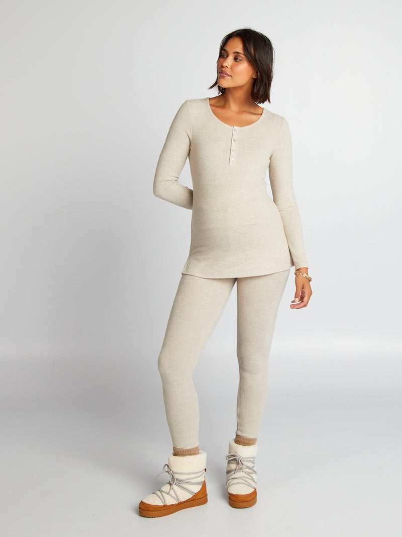 Lange pyjama van zacht tricot 2-delig BIEGE - Kiabi