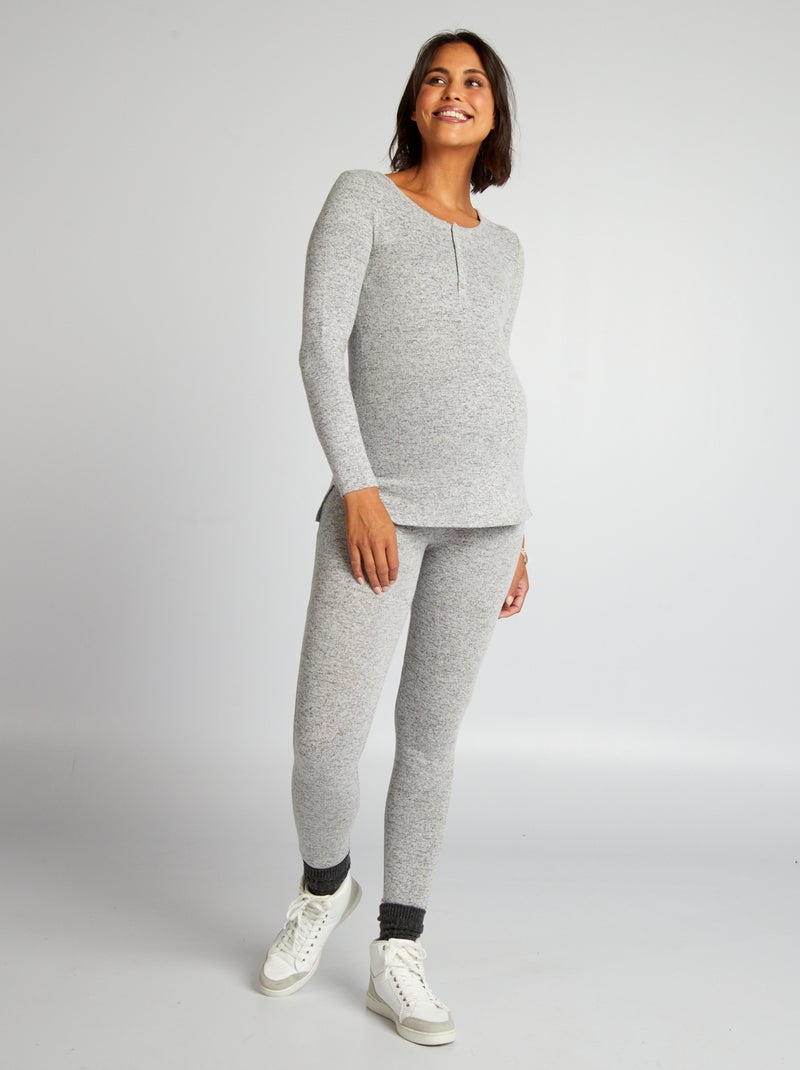 Lange pyjama van zacht tricot 2-delig GRIJS - Kiabi
