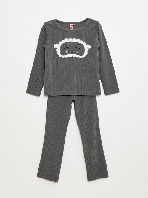 Lange pyjama van zachte ribstof - T-shirt + broek - 2-delig - Kiabi