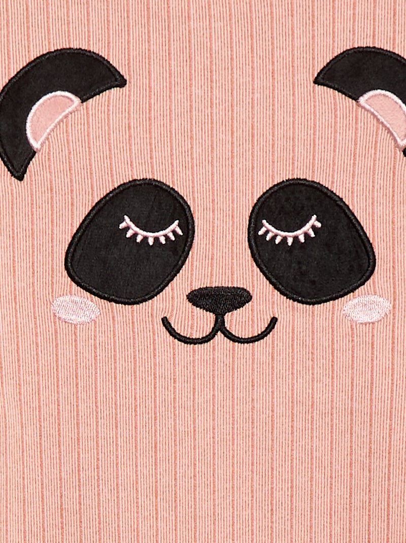 Lange pyjama van zachte ribstof - T-shirt + broek - 2-delig Rose - Kiabi