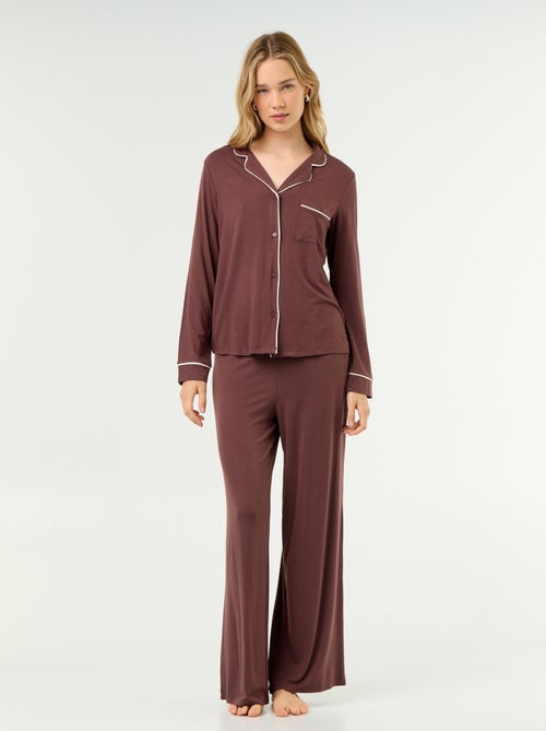Lange pyjama van zachte stretchtricot - 2-delig - Kiabi Lange pyjama van zachte stretchtricot - 2-delig - Kiabi