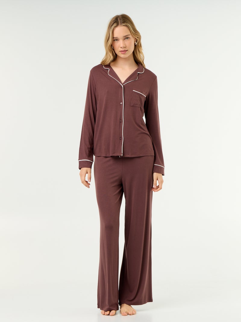 Lange pyjama van zachte stretchtricot - 2-delig Bruin - Kiabi