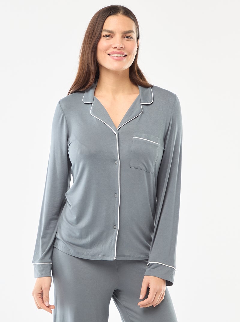 Lange pyjama van zachte stretchtricot - 2-delig Grijs - Kiabi