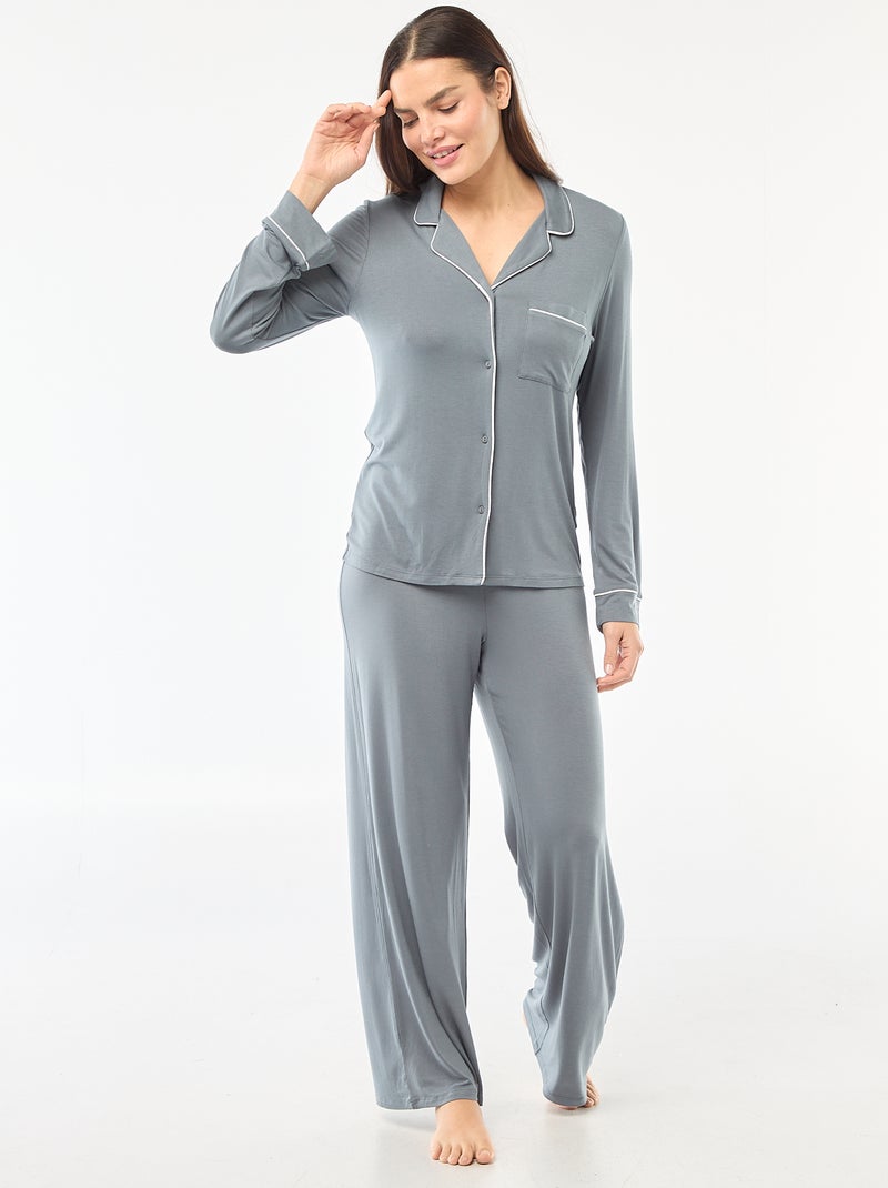 Lange pyjama van zachte stretchtricot - 2-delig Grijs - Kiabi