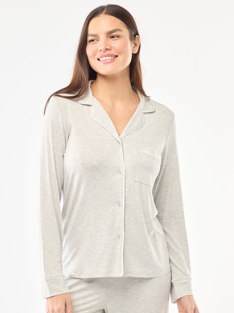 Lange pyjama van zachte stretchtricot - 2-delig Grijs - Kiabi