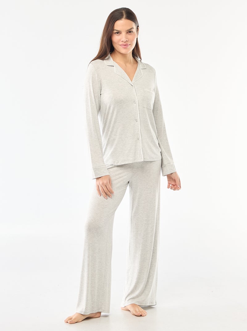 Lange pyjama van zachte stretchtricot - 2-delig Grijs - Kiabi