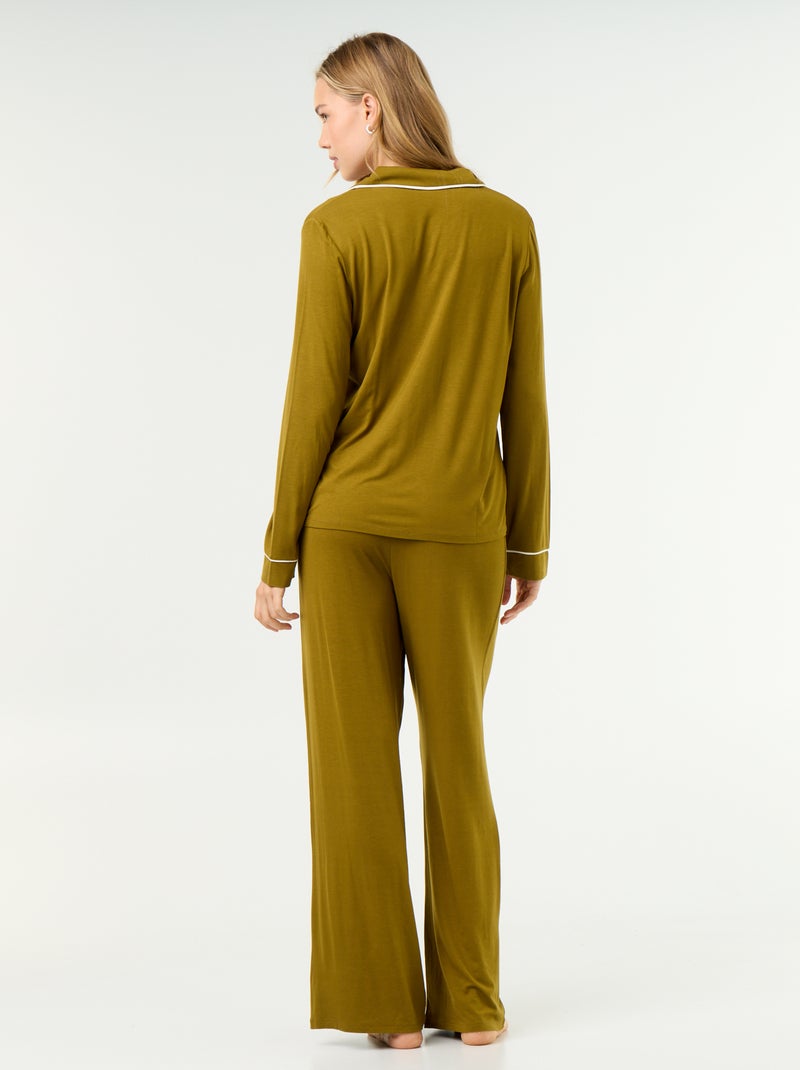 Lange pyjama van zachte stretchtricot - 2-delig Groen - Kiabi