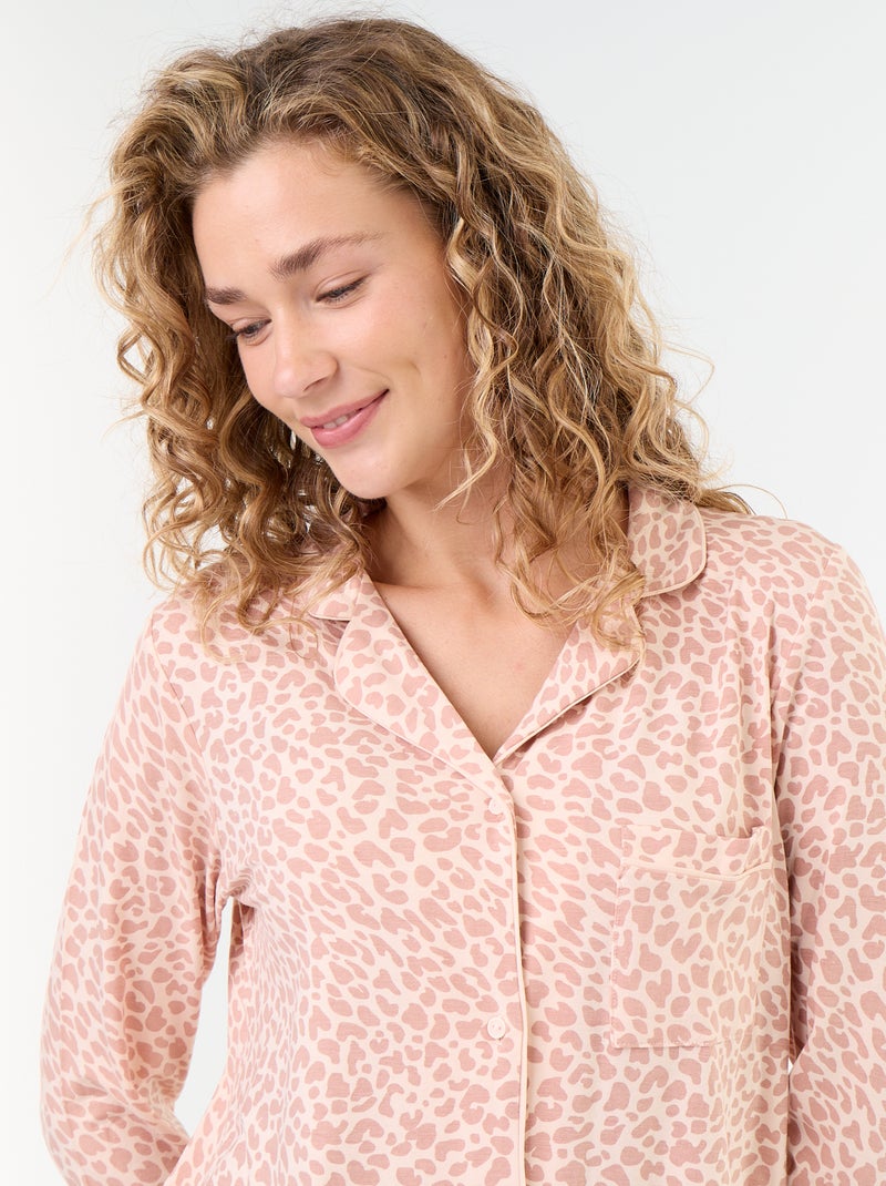 Lange pyjama van zachte stretchtricot - 2-delig Rose - Kiabi