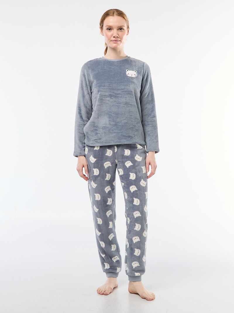 Lange pyjama van zachte tricot 2-delig Blauw - Kiabi
