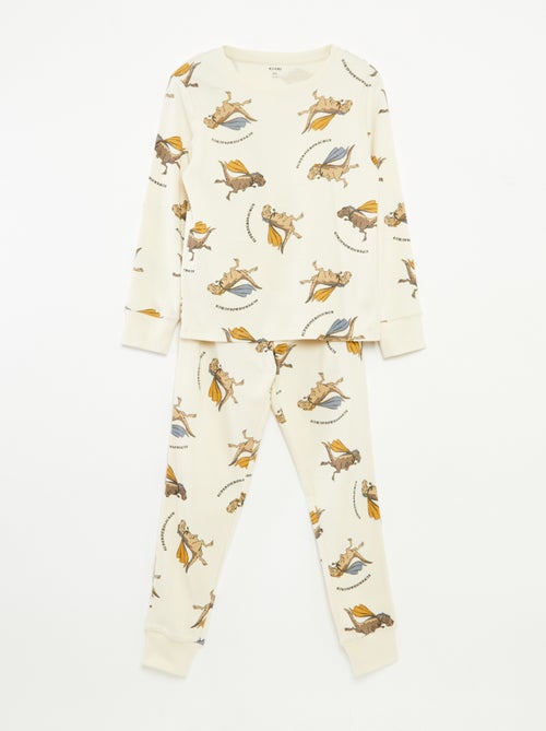 Lange pyjamaset T-shirt + broek met all-over motief - Kiabi