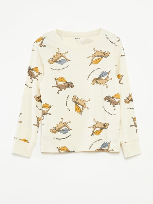 Lange pyjamaset T-shirt + broek met all-over motief - Kiabi