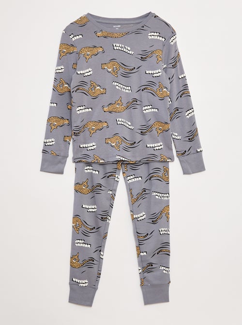 Lange pyjamaset T-shirt + broek met all-over motief - Kiabi