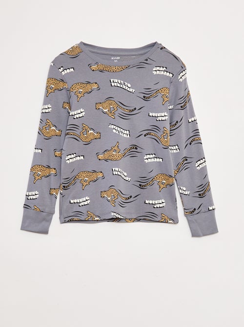 Lange pyjamaset T-shirt + broek met all-over motief - Kiabi