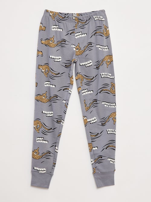 Lange pyjamaset T-shirt + broek met all-over motief - Kiabi