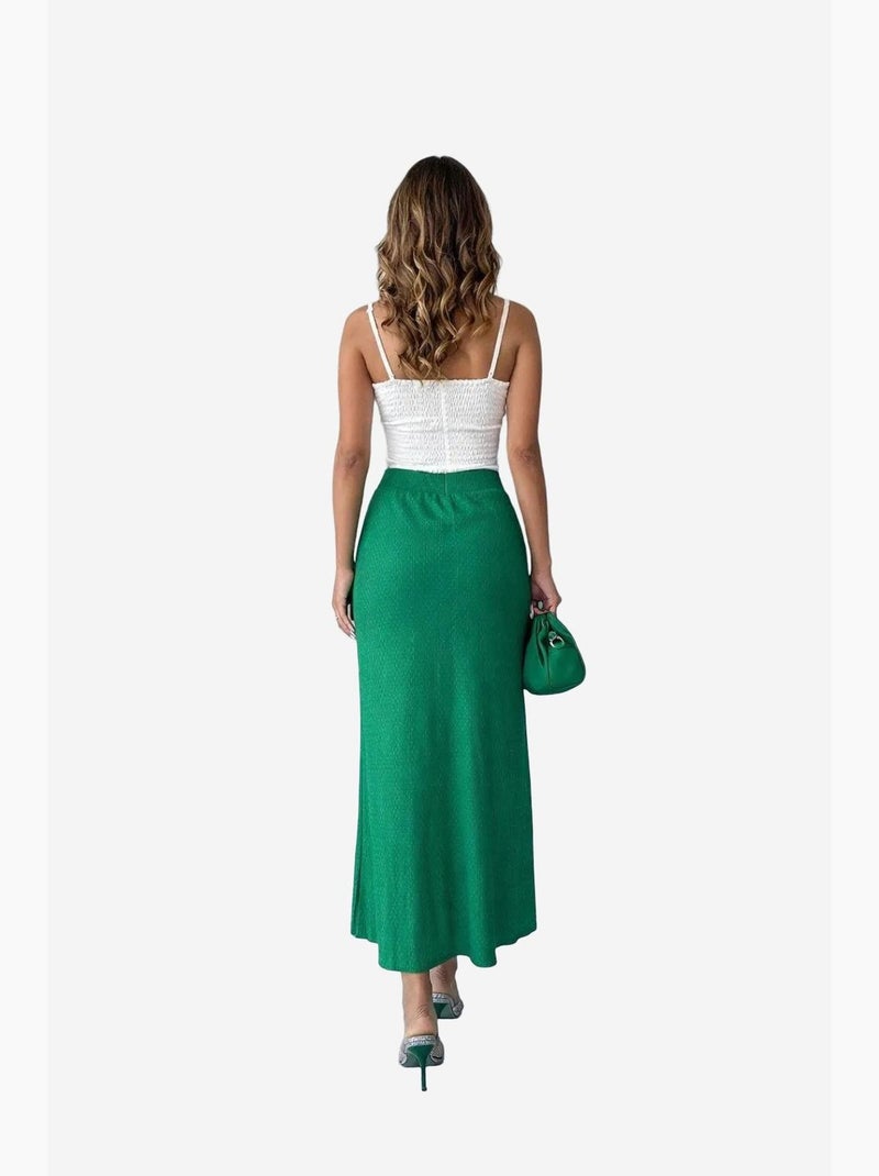 Lange ribgebreide rok met hoge taille my fashion Smaragdgroen - Kiabi