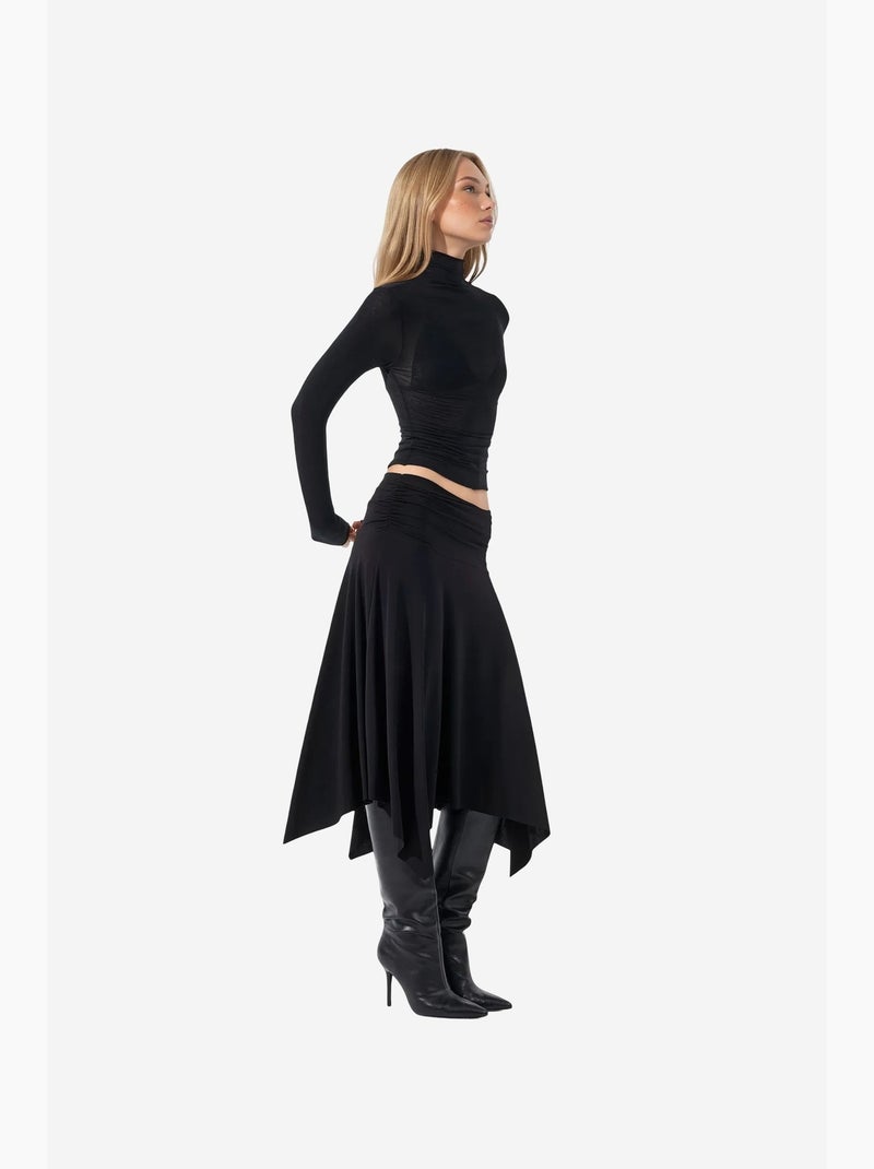 Lange rok met hoge taille en drapeerdetail busem Zwart - Kiabi