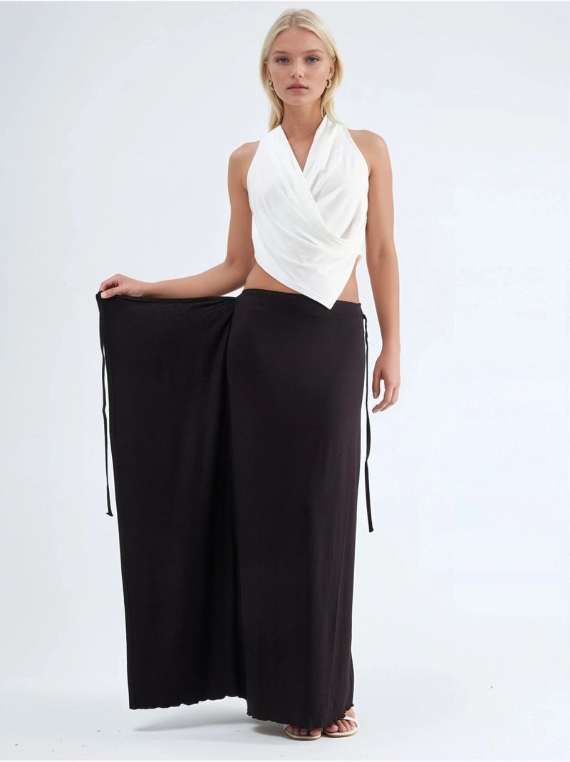 Lange rok met hoge taille en knoopdetail busem Zwart - Kiabi
