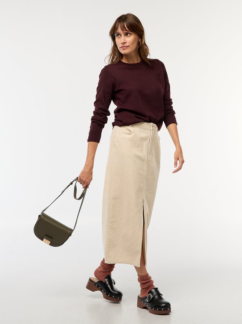 Lange rok van corduroy Wit - Kiabi