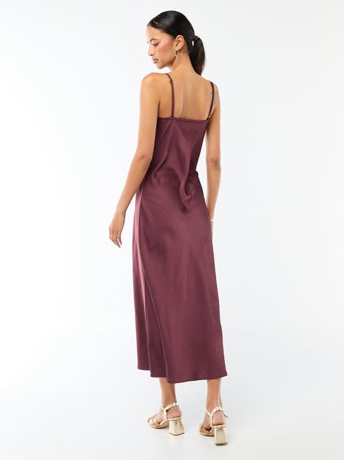 Lange satijnen jurk met fijne schouderbandjes - Kiabi