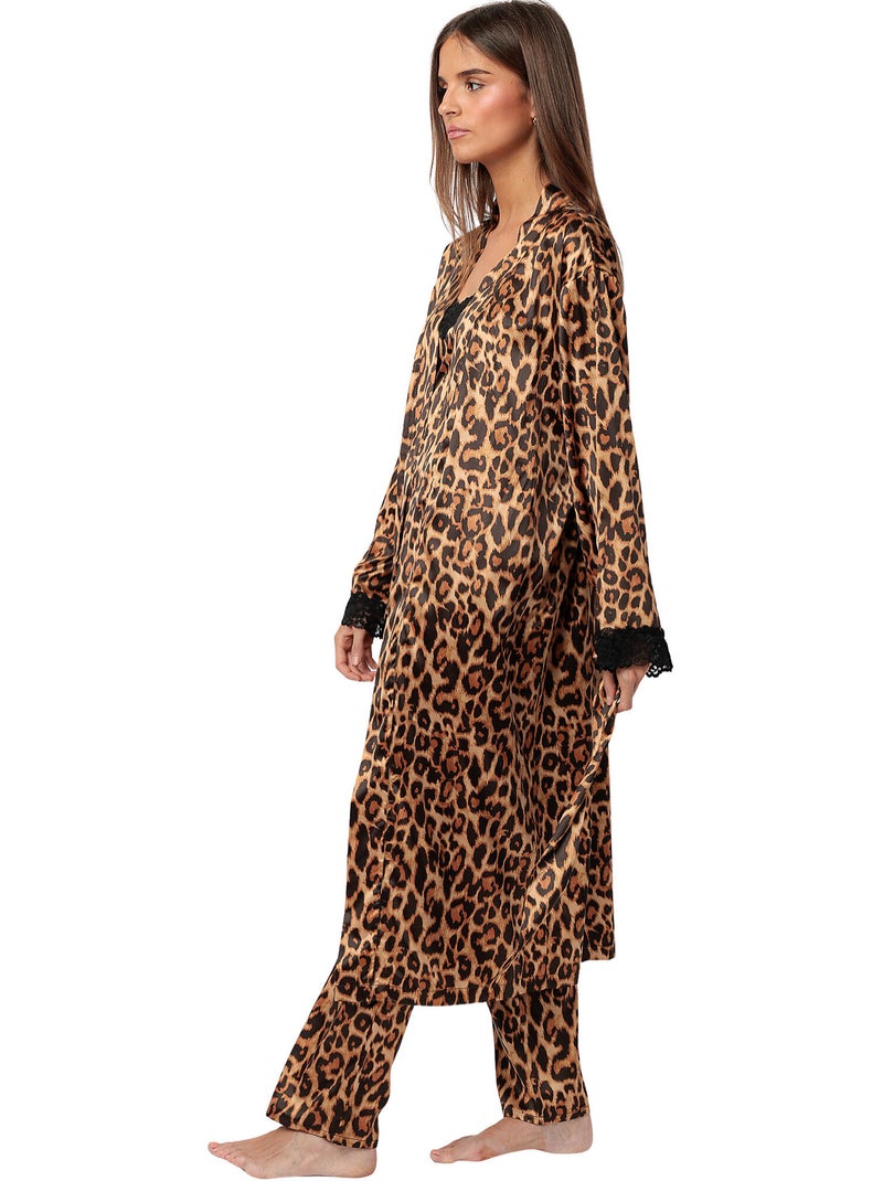 Lange satijnen negligé glam leopard Beige - Kiabi