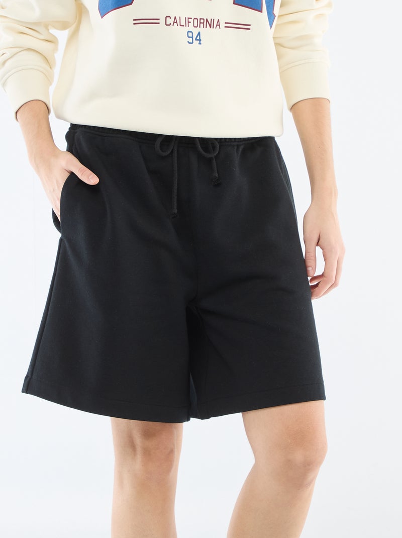 Lange short van french terry Zwart - Kiabi